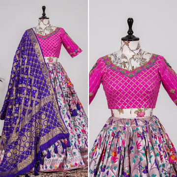 Pink and Purple Weaving Zari Work  lehenga choli with Jacquard dupatta