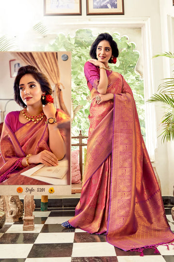 Pink  Handloom Weaving silk  saree for women