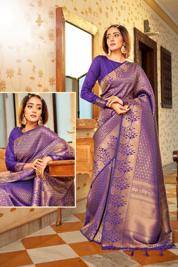 Purple Handloom Weaving silk  saree for women