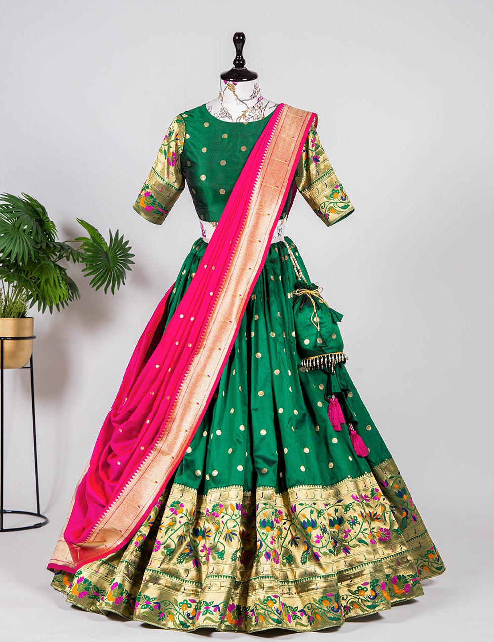 Green  Heavy Thread Sequence Embroidery Work  lehenga choli with Net  dupatta