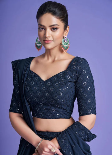 Navy Blue Sequence, Zari,Dori Embroidery Work lehenga choli with Georgette dupatta
