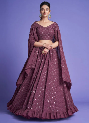Wine Sequence, Zari,Dori Embroidery Work  lehenga choli with Georgette dupatta