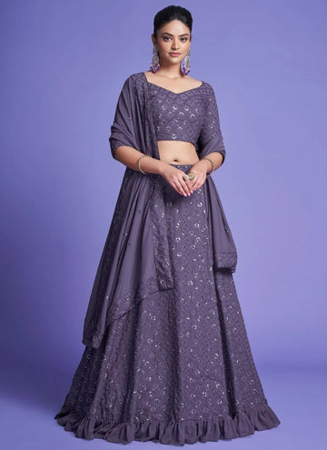 Purple Sequence, Zari,Dori Embroidery Work  lehenga choli with Georgette dupatta