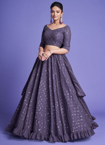 Purple Sequence, Zari,Dori Embroidery Work  lehenga choli with Georgette dupatta
