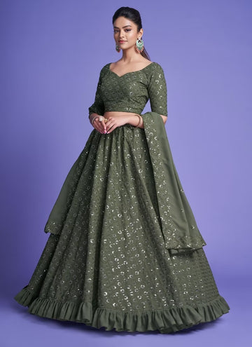 Mehendi Sequence, Zari,Dori Embroidery Work  lehenga choli with Georgette dupatta