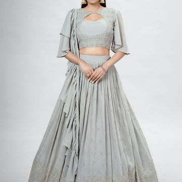 Grey   Mukaish ,Sequence and Thread  Work  lehenga choli with Georgette dupatta