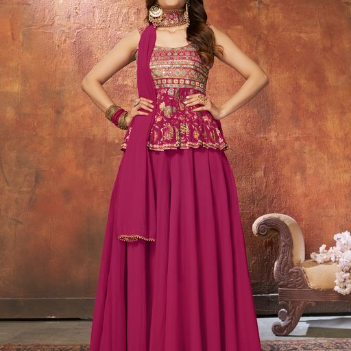 Pink  Zari , Sequence and resham , Mirror work Peplum For Women