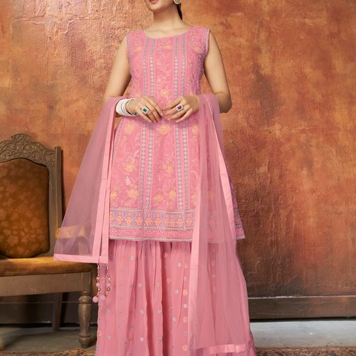 Pink Zari and resham work Peplum For Women