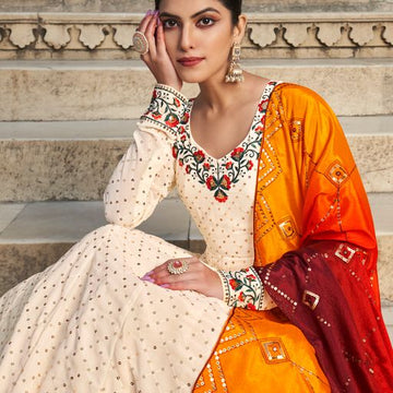 Off WHite Georgette With Embroidery work Anarkali Flared Long Gown