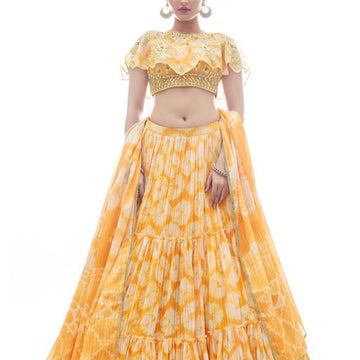 Yellow Mukaish ,Sequence and Thread  Work  lehenga choli with Georgette dupatta