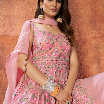 Pink  Zari ,resham Sequence and Mirror work  Peplum For Women