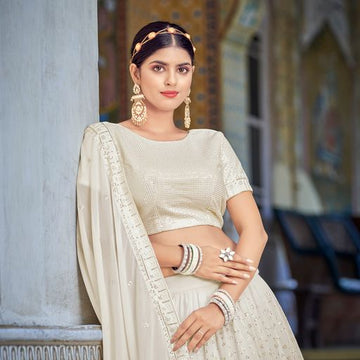 Off WHite Thread Siquence  Work   lehenga choli with Georgette  dupatta