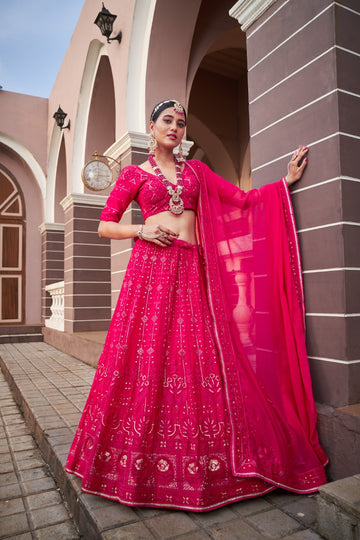 Pink  Lucknowi   Sequence Embroidery Work lehenga choli with Georgette dupatta