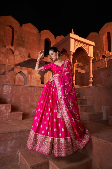 Pink  Zari and Sequence Embroidery  , gota patii Work lehenga choli with rajwadi sana silk dupatta