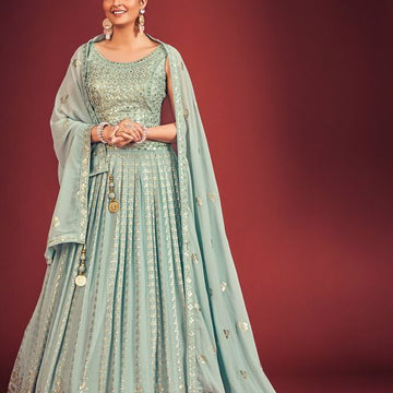 Sky Blue Thread Siquence  Work   lehenga choli with Georgette dupatta