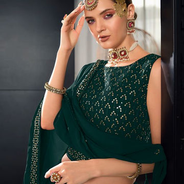 Green Thread with Sequence Embroidery Work lehenga choli with Georgette dupatta
