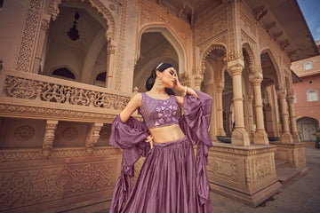 Purple Embroidery Mirror , Thread work  lehenga choli with  Chinon Silk dupatta