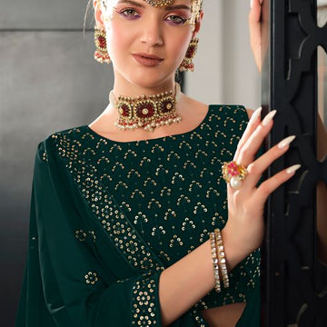 Green Thread with Sequence Embroidery Work lehenga choli with Georgette dupatta