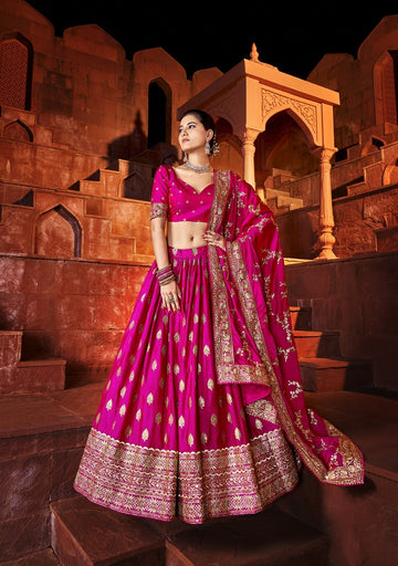 Pink  Zari and Sequence Embroidery  , gota patii Work lehenga choli with rajwadi sana silk dupatta