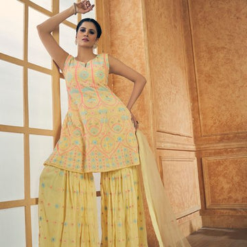 Yellow  Zari and resham work Peplum For Women