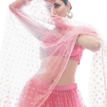 Pink Thread and Hand  Work  lehenga choli with Net  dupatta