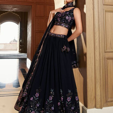 Blue  Sequins Embroidery Work lehenga choli with dupatta