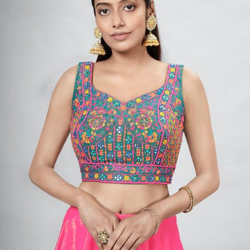 Pink Thread , Digital Print , Hand Work lehenga choli with Art Silk dupatta