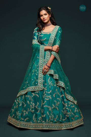 Teal Green  Zari and Sequence Embroidery Work lehenga choli with Net dupatta